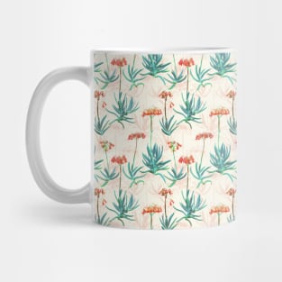 Flowering Succulent Pattern in Cream, Coral and Green Mug